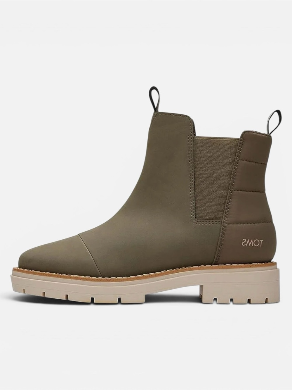 TOMS Women's Skylar Boot Chic Chelsea Style Lugged Sole Olive Green Sz. 10